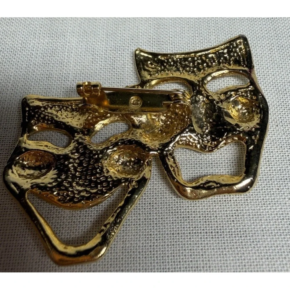 Gold Tone Comedy Tragedy Theater Actor Drama Masks Brooch Pin Vintage‎ Movie